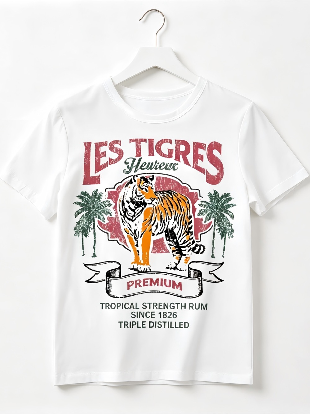 Les Tigres Heureux Vintage Tiger Palm Tree Tropical Graphic T-shirt Unisex